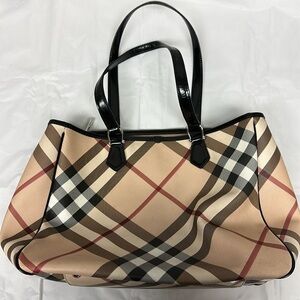 Burberry Beige and Black Checkered Tote